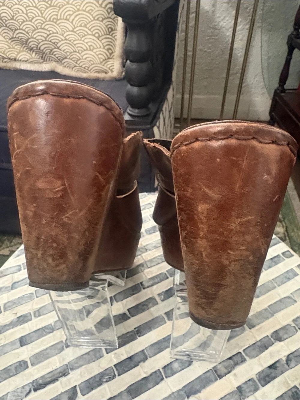 Y2K Born Brown‎ Leather Wedge Mules Open-Toe Slide Clogs size 7